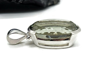 AAA Oval Green Amethyst Pendant, 30 carats, Sterling Silver, Faceted Prasiolite Gemstone