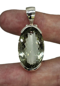 AAA Oval Green Amethyst Pendant, 30 carats, Sterling Silver, Faceted Prasiolite Gemstone