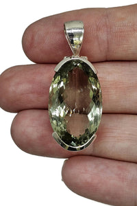 AAA Oval Green Amethyst Pendant, 30 carats, Sterling Silver, Faceted Prasiolite Gemstone