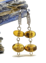 Load image into Gallery viewer, Oval Amber Sphere Earrings, Mexican Chiapas Amber, Sterling Silver, 30 million years old