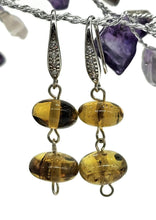 Load image into Gallery viewer, Oval Amber Sphere Earrings, Mexican Chiapas Amber, Sterling Silver, 30 million years old