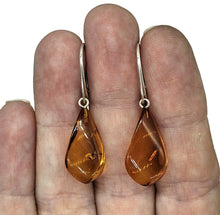 Load image into Gallery viewer, Baltic Amber Earrings, Pear Shaped, 50 million years old, Sterling Silver, Fossilized