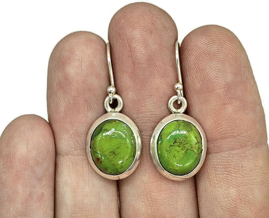 Green Mojave Turquoise Earrings, Sterling Silver, Oval Shaped, Protection Stone