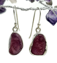 Load image into Gallery viewer, Rough Ruby Earrings, July Birthstone, Rough Gemstones, Sterling Silver, Natural Gems