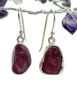 Rough Ruby Earrings, July Birthstone, Rough Gemstones, Sterling Silver, Natural Gems