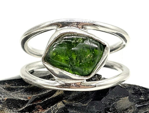 Rough Chrome Diopside Ring, Size R 1/2, Raw Siberian Emerald, Sterling Silver