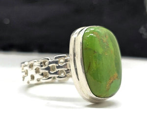 Green Mojave Turquoise Ring, Size O, Sterling Silver, Rectangle Shaped, Copper Turquoise