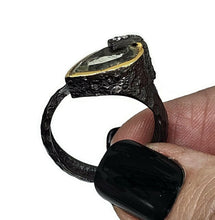 Load image into Gallery viewer, Black &amp; Gold, Green Amethyst Ring, Size R, Sterling Silver, Prasiolite Ring, Two tone