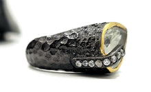 Load image into Gallery viewer, Black &amp; Gold, Green Amethyst Ring, Size R, Sterling Silver, Prasiolite Ring, Two tone