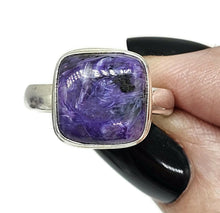 Load image into Gallery viewer, Charoite Ring, Sterling Silver, Size R 1/2, Square Shape, Swirls of Violet, Lavender &amp; Purple