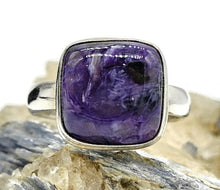 Load image into Gallery viewer, Charoite Ring, Sterling Silver, Size R 1/2, Square Shape, Swirls of Violet, Lavender &amp; Purple