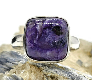 Charoite Ring, Sterling Silver, Size R 1/2, Square Shape, Swirls of Violet, Lavender & Purple