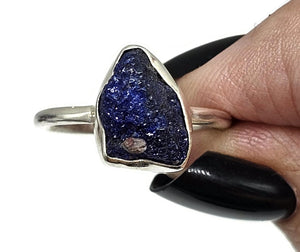 Raw Azurite Ring, size S, Sterling Silver, Rough Gemstone, Natural Gemstone