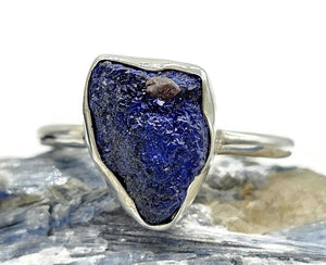 Raw Azurite Ring, size S, Sterling Silver, Rough Gemstone, Natural Gemstone