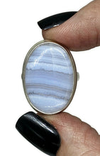 Load image into Gallery viewer, Oval Blue Lace Agate Ring, Size N, Sterling Silver, Communication Stone, Confidence Stone