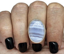 Load image into Gallery viewer, Oval Blue Lace Agate Ring, Size N, Sterling Silver, Communication Stone, Confidence Stone