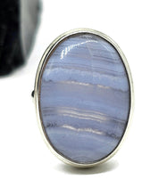 Load image into Gallery viewer, Oval Blue Lace Agate Ring, Size N, Sterling Silver, Communication Stone, Confidence Stone