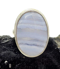 Load image into Gallery viewer, Oval Blue Lace Agate Ring, Size N, Sterling Silver, Communication Stone, Confidence Stone