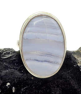 Oval Blue Lace Agate Ring, Size N, Sterling Silver, Communication Stone, Confidence Stone