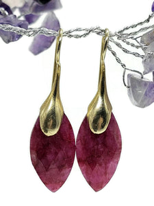 Gold Ruby Earrings, July Birthstone, Gold Plated Sterling Silver, Marquise Shaped