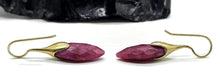 Load image into Gallery viewer, Gold Ruby Earrings, July Birthstone, Gold Plated Sterling Silver, Marquise Shaped