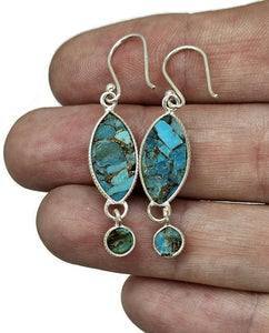 Blue Turquoise dangly Earrings, Sterling Silver, Pear Shaped, Protection Stone, Love Stone