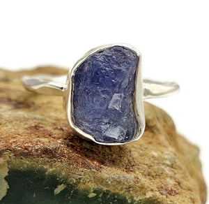 Raw Tanzanite Ring, Size S 1/2, December Birthstone, Sterling Silver, Rough Tanzanite