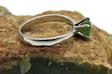 Load image into Gallery viewer, Jade Solitaire Ring, Size Q, Sterling Silver, 2 carats, British Columbia Nephrite Jade