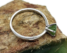 Load image into Gallery viewer, Jade Solitaire Ring, Size Q, Sterling Silver, 2 carats, British Columbia Nephrite Jade