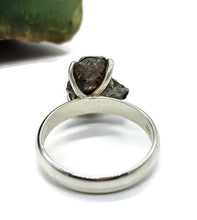 Load image into Gallery viewer, Raw Meteorite Ring, Size O, Sterling Silver, Metallic Grey Gem, 4 prong, Campo del Cielo