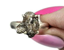 Load image into Gallery viewer, Raw Meteorite Ring, Size O, Sterling Silver, Metallic Grey Gem, 4 prong, Campo del Cielo