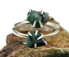 Load image into Gallery viewer, Rough Emerald Ring, May Birthstone, Size O, Sterling Silver, Natural Gemstones