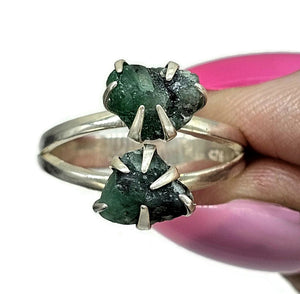 Rough Emerald Ring, May Birthstone, Size O, Sterling Silver, Natural Gemstones