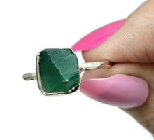 Load image into Gallery viewer, Rough Green Onyx Ring, Size Q, Sterling Silver, Hammered Band, Mix of Chalcedony