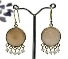 Load image into Gallery viewer, Rose Quartz Tassel Earrings, Gold Plated Sterling Silver, Faceted, Genuine Gemstones