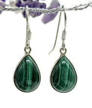 Load image into Gallery viewer, Malachite Earrings, 925 Sterling Silver, Pear Shaped, Beautiful Rich Green Gemstone