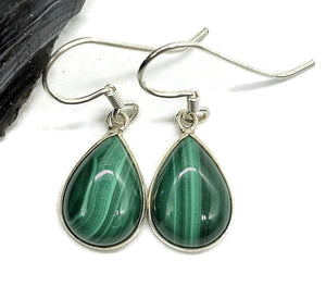 Malachite Earrings, 925 Sterling Silver, Pear Shaped, Beautiful Rich Green Gemstone