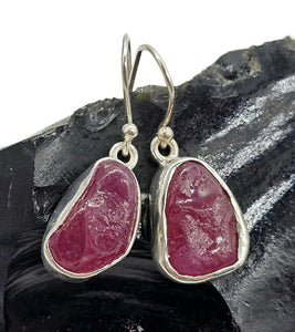 Rough Ruby Earrings, July Birthstone, Rough Gemstones, Sterling Silver, Natural Gems