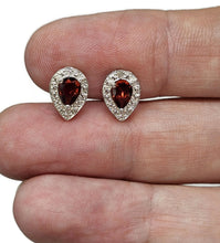 Load image into Gallery viewer, Garnet Studs, Sterling Silver, January Birthstone, 2.4 carats, Pear Faceted