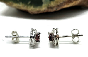 Garnet Studs, Sterling Silver, January Birthstone, 2.4 carats, Pear Faceted