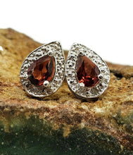 Load image into Gallery viewer, Garnet Studs, Sterling Silver, January Birthstone, 2.4 carats, Pear Faceted