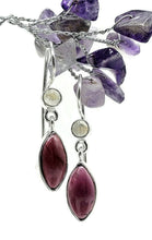 Load image into Gallery viewer, Garnet and Rainbow Moonstone Earrings, Sterling Silver, January Birthstone, Double Drops