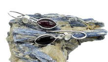 Load image into Gallery viewer, Garnet and Rainbow Moonstone Earrings, Sterling Silver, January Birthstone, Double Drops