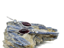 Load image into Gallery viewer, Garnet and Rainbow Moonstone Earrings, Sterling Silver, January Birthstone, Double Drops