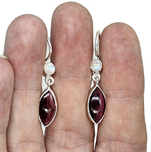 Load image into Gallery viewer, Garnet and Rainbow Moonstone Earrings, Sterling Silver, January Birthstone, Double Drops