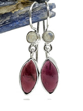 Load image into Gallery viewer, Garnet and Rainbow Moonstone Earrings, Sterling Silver, January Birthstone, Double Drops