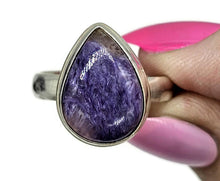 Load image into Gallery viewer, Charoite Ring, Size S, Pear Shaped, Swirls of Violet, Lavender &amp; Purple, Dream Stone