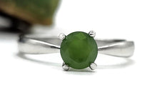 Load image into Gallery viewer, Jade Solitaire Ring, Size Q, Sterling Silver, 2 carats, British Columbia Nephrite Jade