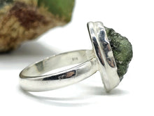 Load image into Gallery viewer, Moldavite Ring, Size O, Sterling Silver, Tektite, Meteorite Stone, Forest green / Olive green