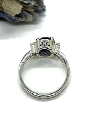 Load image into Gallery viewer, 2.4 carat Iolite &amp; White Zircon Ring, Size Q, Sterling Silver, Water Sapphire, Blue Violet